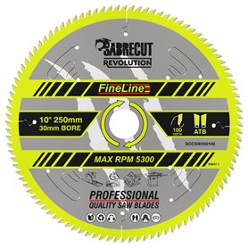 1 x SCCSW250100 SabreCut 250 mm 100T x 30 mm Alésage FineLine Thin Kerf Bois Contreplaqué MDF Aggloméré Coupe transversale et co