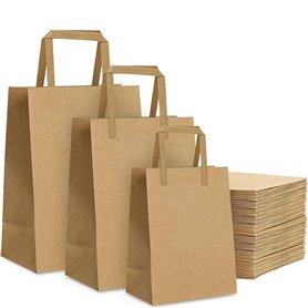 Lot de 25 grands sacs en papier kraft marron avec poignées - 30 x 25 x 12 cm - Idéal pour le déjeuner