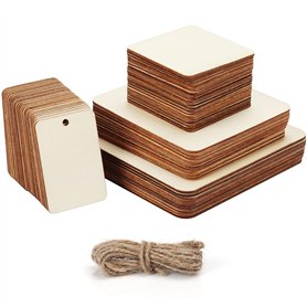 Belle Vous Planchette Vierge Brut (66 Pièces) - 4 Tailles de Plaquette Avec Ficelle - Plaque en Bois pour Projets Artistiques/Cr