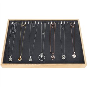 BELLE VOUS Boite a Bijoux Femme en Bois pour Colliers avec 20 Crochets - 24 x 35 cm - Plateau Bijoux Velours Gris - Boite Bijoux