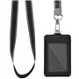 Porte Badge en Cuir PU Porte Carte D'Identité Vertical Cuir Porte-Carte avec Lanière pour Carte et Fenêtre Transparente Tour de 