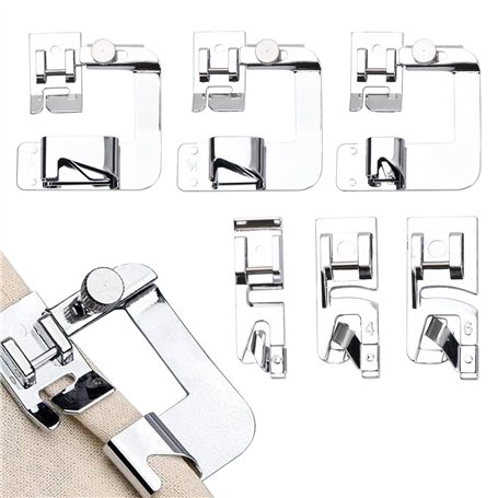 Wisebom 6Pcs Pied Ourlet Roulotté en Acier Inoxydable Pied de Biche Machine a Coudre 3 Pieds à Ourlet Rouléétroit (3/4/6 mm) 3 P