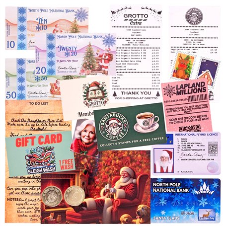 ASVP Shop Kit de preuve de portefeuille perdu du Père Noël – Ensemble magique de réveillon de Noël avec carte bancaire
