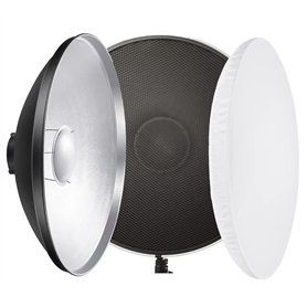 REFLEX CAMERA Réflecteur de beauté argenté de 42 cm avec grilles en nid d'abeille et diffuseur blanc pour flash stroboscopique B