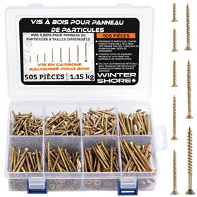 Winter Shore Kit de Vis a Bois en Acier Carbone Galvanisé 8 Tailles [505 Pièces] Visserie Bois M3.5