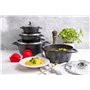 Smile MGK-12 Batterie de cuisine noire en aluminium moulé (4 casseroles avec 4 couvercles en verre trempé de sécurité et 2 maniq