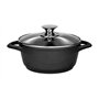 Smile MGK-12 Batterie de cuisine noire en aluminium moulé (4 casseroles avec 4 couvercles en verre trempé de sécurité et 2 maniq