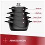 Smile MGK-12 Batterie de cuisine noire en aluminium moulé (4 casseroles avec 4 couvercles en verre trempé de sécurité et 2 maniq