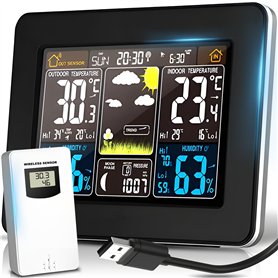 Retoo Station Météo Sans Fill multifonction avec capteur extérieur et écran couleur numérique