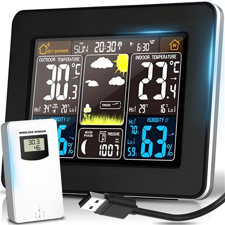 Retoo Station Météo Sans Fill multifonction avec capteur extérieur et écran couleur numérique