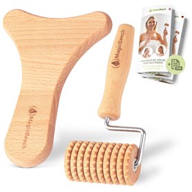 MagicBeech - Rouleau Massage Visage et Planche en Bois - Kit Maderotherapie | Masseur Visage Appareil Massage Visage Anti-Âge |