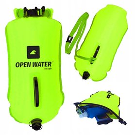 OPENWATER Bouée de natation gonflable XL - grande bouée de sécurité avec une poche pour les choses 28L vert fluo