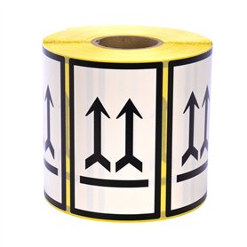 MDlabels Lot de 1000 étiquettes d'avertissement sur rouleau - 100 x 60 mm - Double flèche - Côté vers le haut
