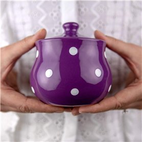 City to Cottage | Sucrier Pot de sucre | violet à pois blancs en céramique avec couvercle fait et peint à la main