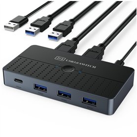 Wrtysully Boîtier de Commutation de Partage D'Ordinateurs USB3.0 2 Entrées 4 Sorties KVM 2x4 Sélecteur de Commutateur USB 3.0 po