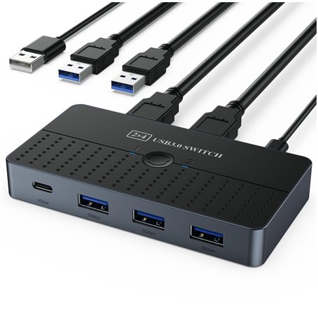 Wrtysully Boîtier de Commutation de Partage D'Ordinateurs USB3.0 2 Entrées 4 Sorties KVM 2x4 Sélecteur de Commutateur USB 3.0 po