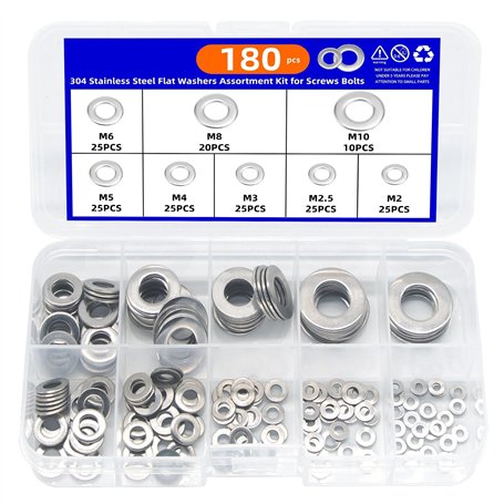 Kit D'assortiment De 180 Rondelles Plates En Acier Inoxydable 304 For Vis