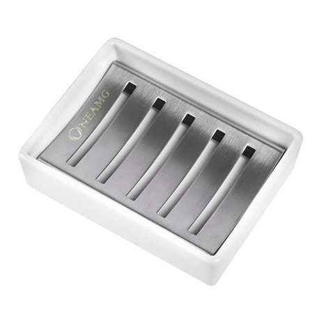 OneAmg Porte-Savon en céramique SUS304 en Acier Inoxydable Double Couche Porte Savon Douche Drainante Savon Boîte pour Salle de