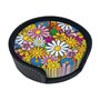 Dessin animé mignon fleurs rotondité dessous de verre en cuir (6 pièces) dessous de verre de protection de table pour table bass