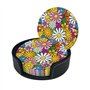 Dessin animé mignon fleurs rotondité dessous de verre en cuir (6 pièces) dessous de verre de protection de table pour table bass