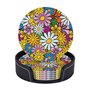 Dessin animé mignon fleurs rotondité dessous de verre en cuir (6 pièces) dessous de verre de protection de table pour table bass