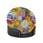 Dessin animé mignon fleurs rotondité dessous de verre en cuir (6 pièces) dessous de verre de protection de table pour table bass