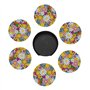 Dessin animé mignon fleurs rotondité dessous de verre en cuir (6 pièces) dessous de verre de protection de table pour table bass