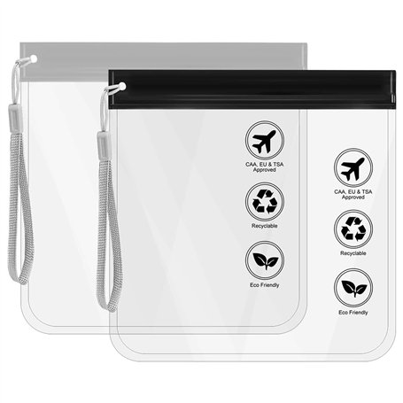 Lot de 4 sacs de sécurité pour liquides d'aéroport (noir et gris)
