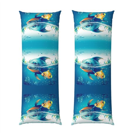Taie d'oreiller longue sous-marine motif poissons de mer 50