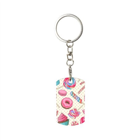 LIXLZH Sweet Lollipop Cupcake Print Cute Keychains Car Key chains Double Face Tags Rectangle Women Men Pendentif