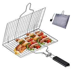 Panier Grille pour Barbecue Panier de Barbecue en Acier Pliable en Acier Inoxydable avec Poignée Amovible