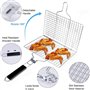 Panier Grille pour Barbecue Panier de Barbecue en Acier Pliable en Acier Inoxydable avec Poignée Amovible, Brosse à Badigeonner 