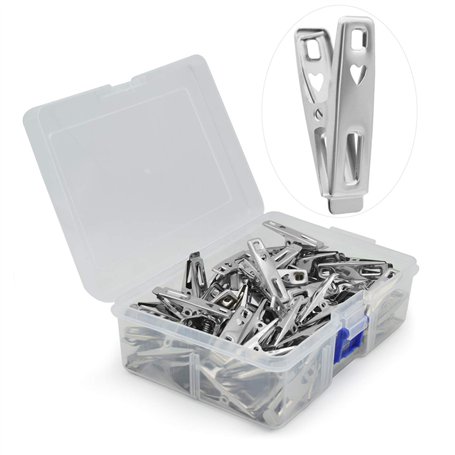 VIPbuy 60 pièces en Acier Inoxydable Pinces à Linge en métal vêtements Pinces Broches Clips avec boîte de Rangement pour vêtemen