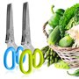Lot de 2 en acier inoxydable Ciseaux à Herbes, Sourceton multi-usage de cuisine cisaillement avec 5 lames et brosse de nettoyage
