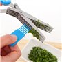 Lot de 2 en acier inoxydable Ciseaux à Herbes, Sourceton multi-usage de cuisine cisaillement avec 5 lames et brosse de nettoyage