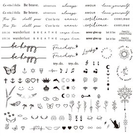 3 Feuilles Tatouages Temporaires Tatouages Semi-Permanents Citation en Lettre Motif Fleur Tatouage Imperméable Durée de 1-2 Sema