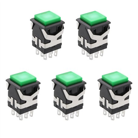 Be In Your Mind 5PC 2NO + 2NC 3A/250V AC Interrupteur à Bouton-poussoir Momentané Lumière LED Verte Bouton-poussoir Carré pour M