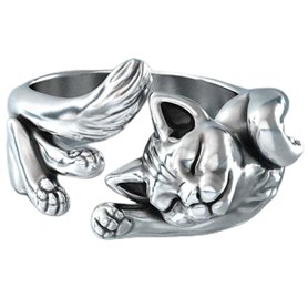 SALAN Nouveau Vintage Mignon Chat Anneaux Femmes Bijoux Cadeau d'anniversaire À La Mode Taille Ouverte 925 Bague en Argent Sterl