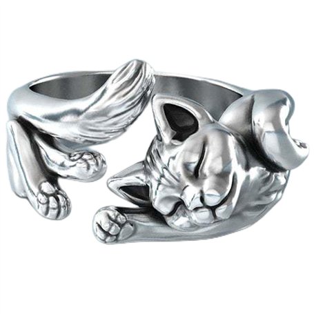 SALAN Nouveau Vintage Mignon Chat Anneaux Femmes Bijoux Cadeau d'anniversaire À La Mode Taille Ouverte 925 Bague en Argent Sterl