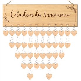 Calendrier des Anniversaires en Bois Français - Kit de Suspension Panneau Bricolage avec Étiquettes Cœur - Décoration Cadeau Ori