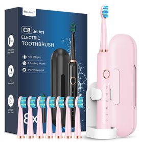 Brosses à Dents Électriques Soniques Adultes avec 8 Têtes - Brosse à Dents Électrique avec Étui de Voyage