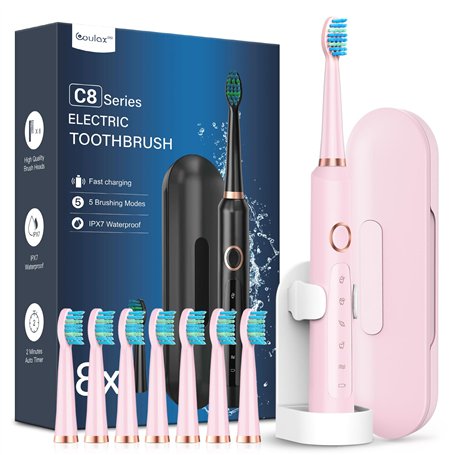 Brosses à Dents Électriques Soniques Adultes avec 8 Têtes - Brosse à Dents Électrique avec Étui de Voyage