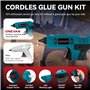 ONEVAN pistolet à colle sans fil, 20v pistolets à colle électriques avec 2x1,5Ah batteries ed 10 bâtons de colle 11mm, chauffage