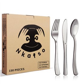 Nkaiso 150 Pièces Argent Couverts Réutilisables