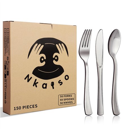 Nkaiso 150 Pièces Argent Couverts Réutilisables