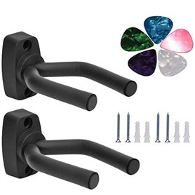 Support Mural pour Guitare Support de Guitare 2 Pack Compatible avec Acoustique Basse Electrique Banjo Ukulele Fiddle(Mediators