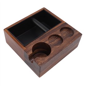 Support de tassage à café en bois 4 en 1 en noyer avec boîte à scories