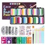 Kit de peinture faciale, 12 palettes à gâteaux divisées kit de maquillage en face avec pochoirs Broussants Stickers, arc-en-ciel