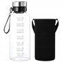 Bouteille d'eau avec marqueur temporel 2L Clear High Borosilicate Glass Water Bottes avec lanière, Manche et Filtre Amovible Fil