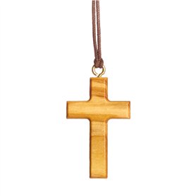 NazarethFairTrade Collier pendentif croix minimaliste en bois d'olivier fait à la main